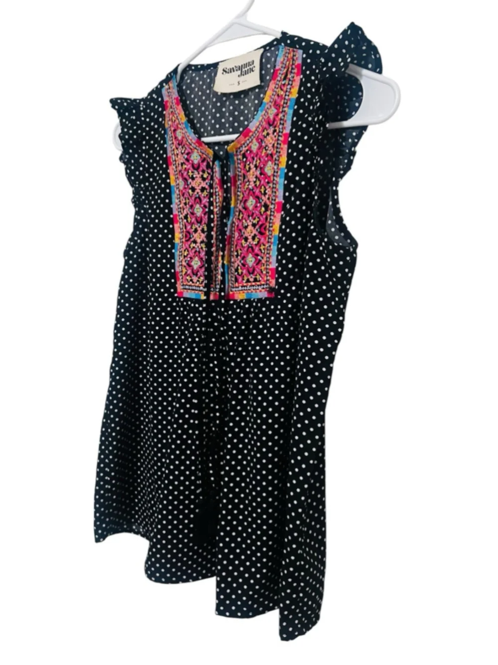 Savanna Jane Embroidered Top Women’s Small Black Polka Dot Boho Peasant Blouse